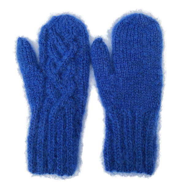 Cabled Mitten Blue Mohair