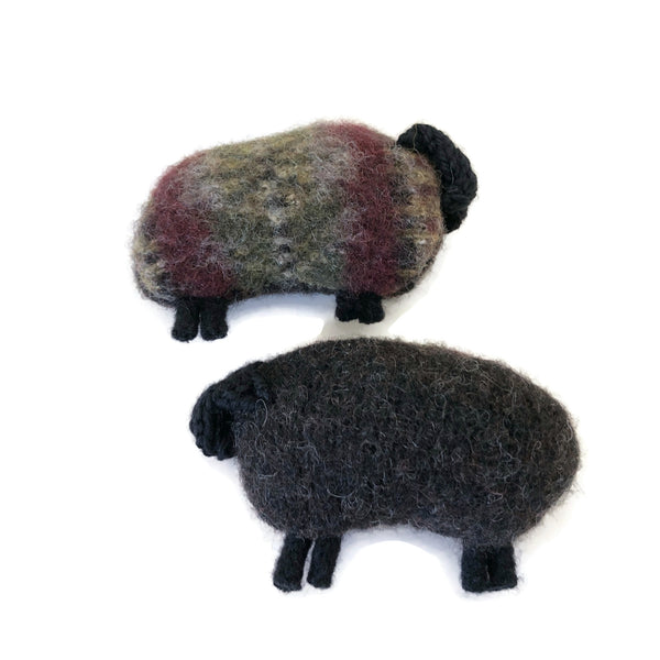 Felted Sheep Hand Warmers Green Black Fair Isle