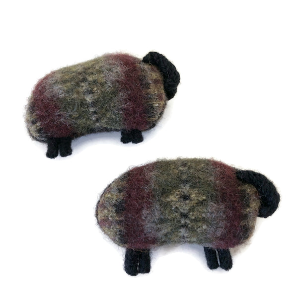 Felted Sheep Hand Warmers Green Black Fair Isle