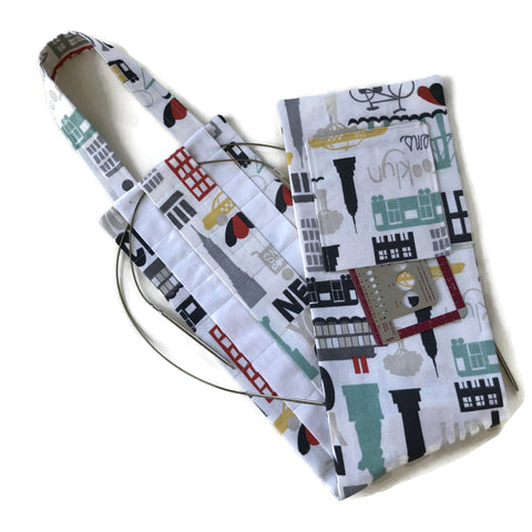 Hanging Circular Needle Organizer NYC Motif Fabric