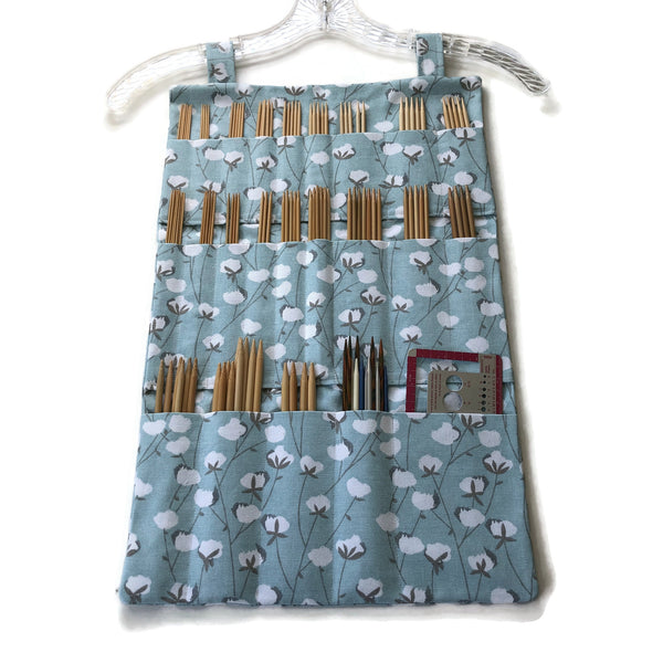 Hanging DPN Organizer Aqua Cotton Boll Fabric