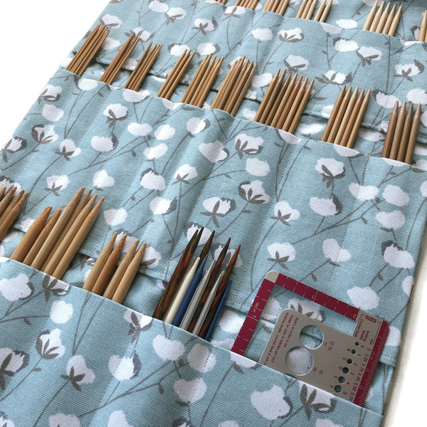 Hanging DPN Organizer Aqua Cotton Boll Fabric