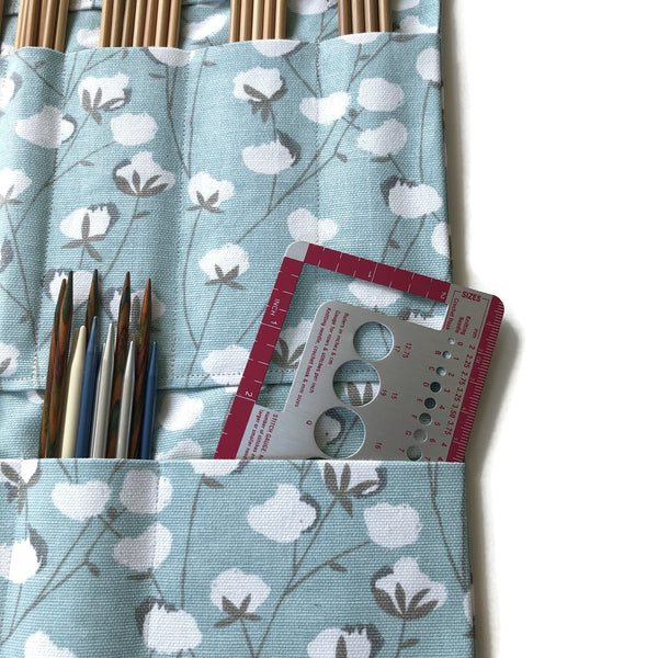 Hanging DPN Organizer Aqua Cotton Boll Fabric