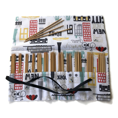 Double Point Needle Roll Up 6 or 12 Pockets NYC Motif Fabric