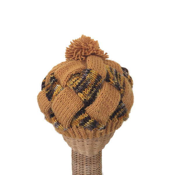 Entrelac Hat Gold and Brown Wool Mohair