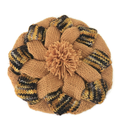 Entrelac Hat Gold and Brown Wool Mohair
