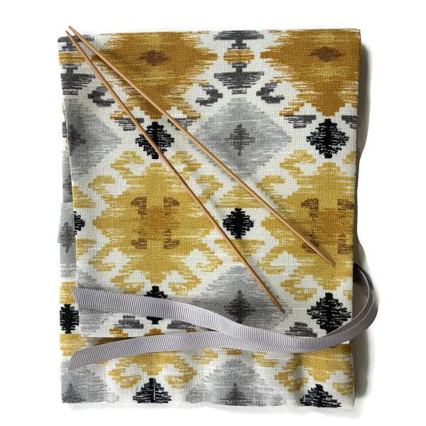 Double Point Needle Roll Up 6 or 12 Pockets Yellow Gray Fabric