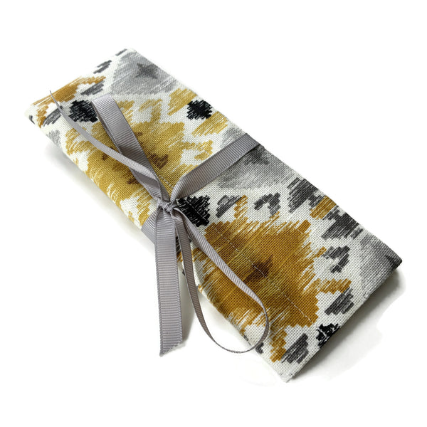 Double Point Needle Roll Up 6 or 12 Pockets Yellow Gray Fabric