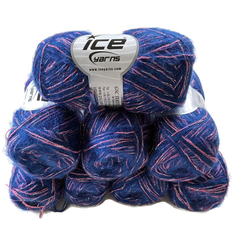 Wool Blend Yarn Cobalt Blue w Pink Silver