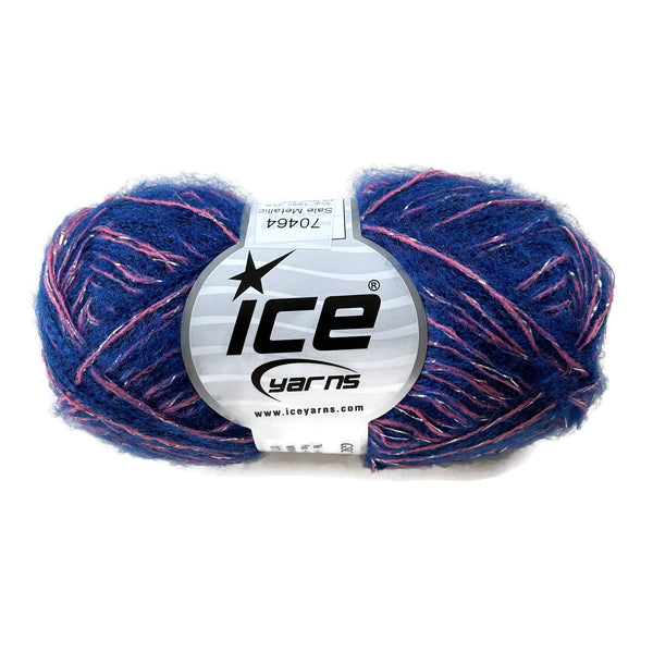 Wool Blend Yarn Cobalt Blue w Pink Silver
