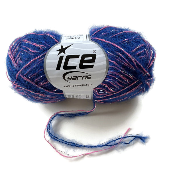 Wool Blend Yarn Cobalt Blue w Pink Silver