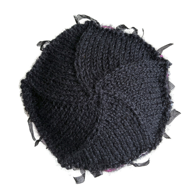 Rolled Brim Beanie Black with Mauve