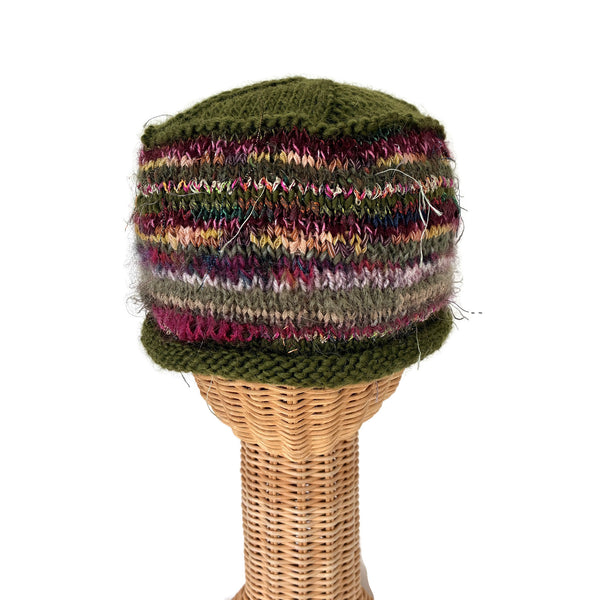 Rolled Brim Beanie Olive with Mauve