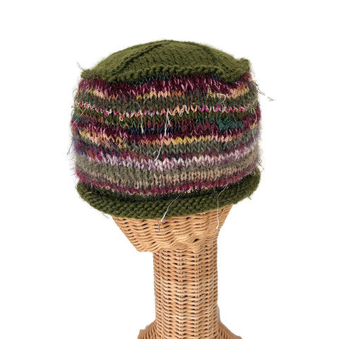 Rolled Brim Beanie Olive with Mauve