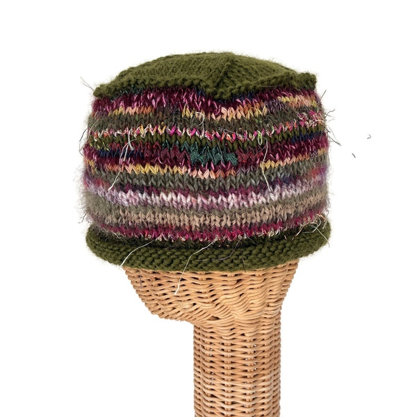 Rolled Brim Beanie Olive with Mauve