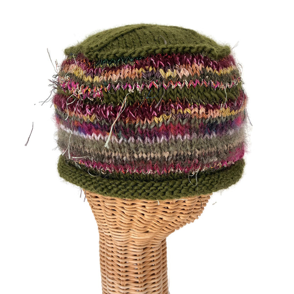Rolled Brim Beanie Olive with Mauve