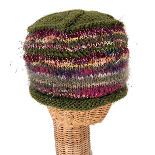 Rolled Brim Beanie Olive with Mauve