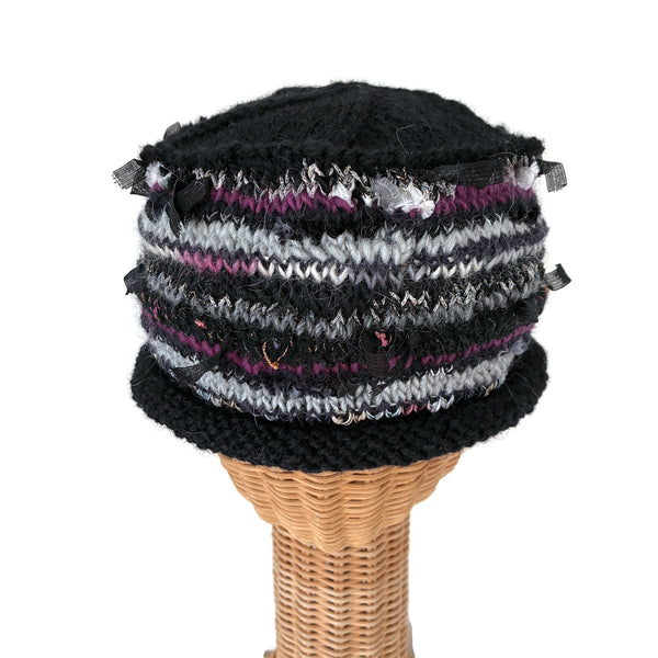 Rolled Brim Beanie Black with Mauve
