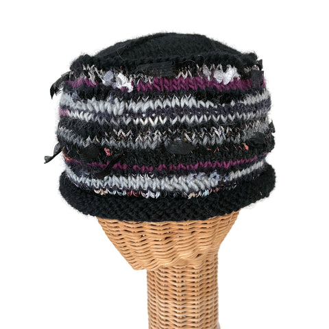 Rolled Brim Beanie Black with Mauve