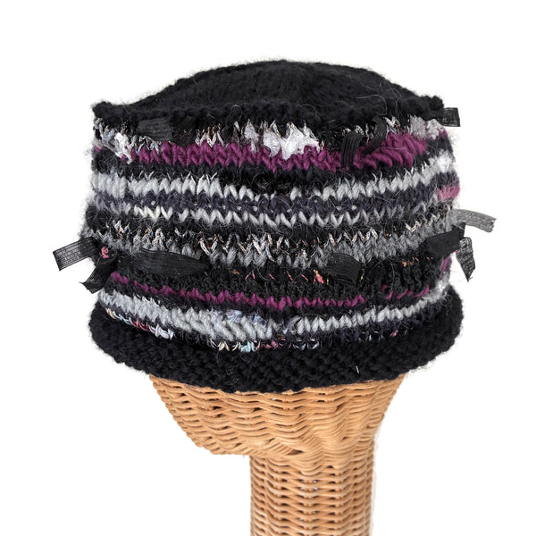 Rolled Brim Beanie Black with Mauve