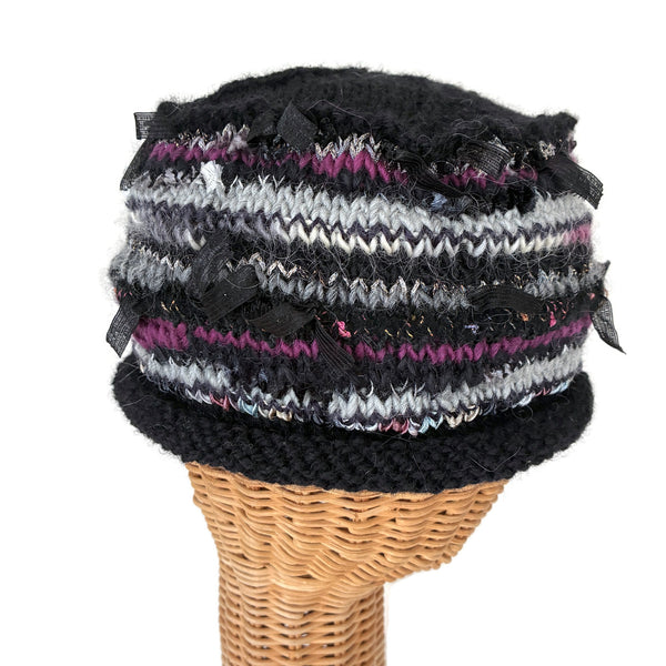 Rolled Brim Beanie Black with Mauve