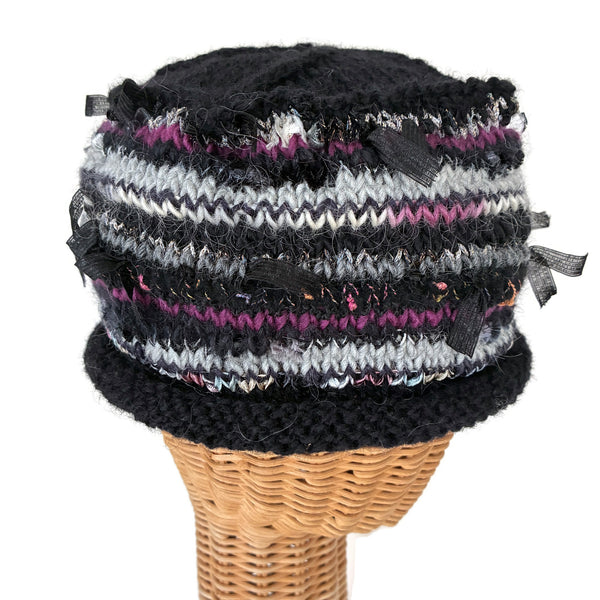 Rolled Brim Beanie Black with Mauve
