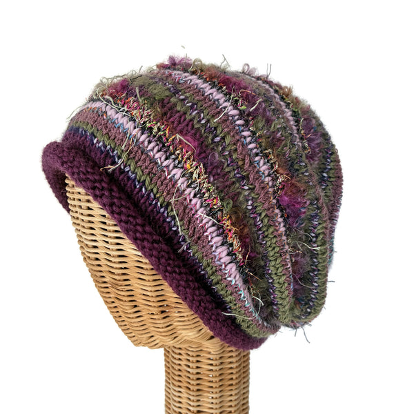 Mauve with Olive Slouchy Hat