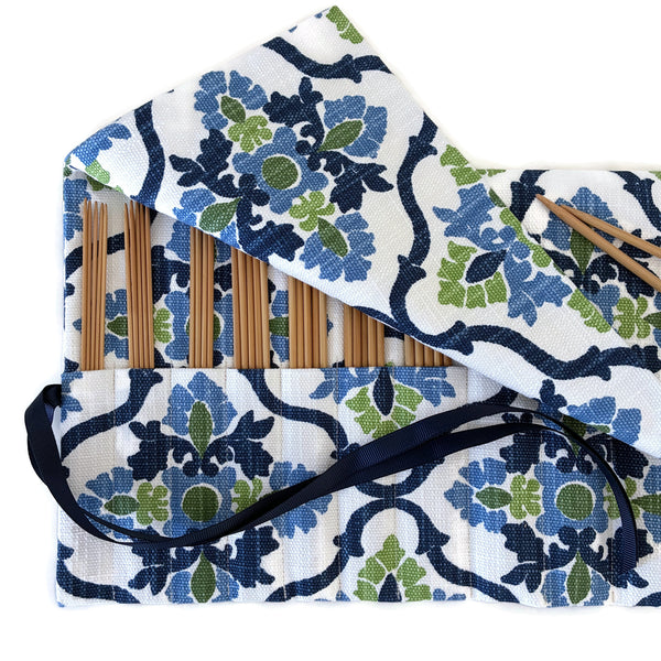 Double Point Needle Roll Up 12 Pockets Blue Green Floral