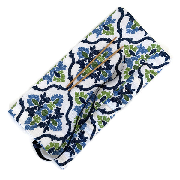 Double Point Needle Roll Up 12 Pockets Blue Green Floral