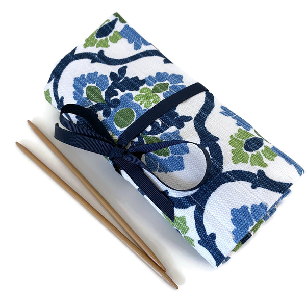 Double Point Needle Roll Up 12 Pockets Blue Green Floral
