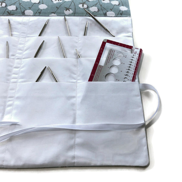 Circular Needle Case OR Combo  DPN  and Circular Case Cotton Boll Fabric