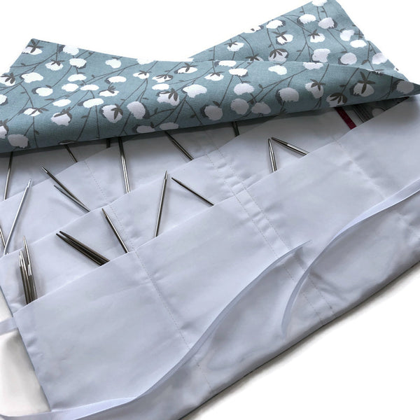 Circular Needle Case OR Combo  DPN  and Circular Case Cotton Boll Fabric