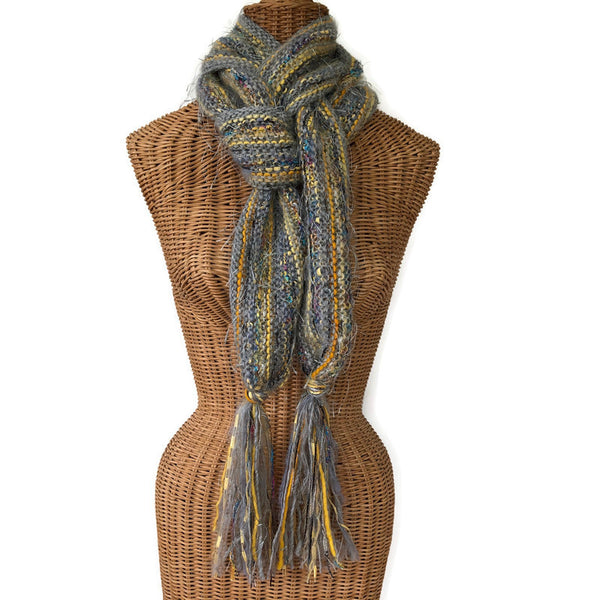 Hand Knit Scarf Gray FUSION