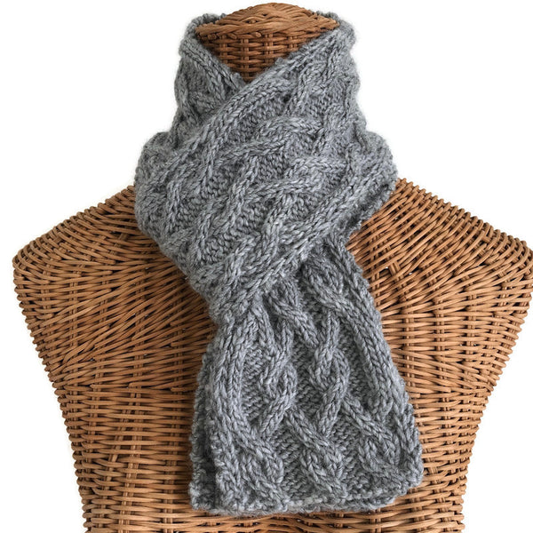 Hand Knit Scarf Gray Cables