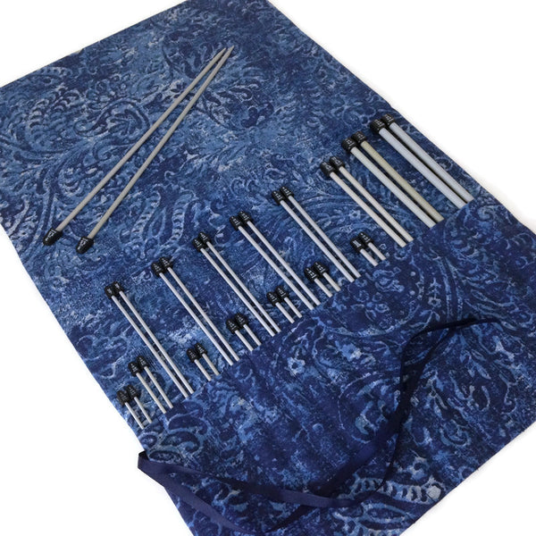 15 Pocket Straight  Needle Roll Up Case Blue on Blue