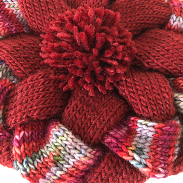 Entrelac Hat Red Wool
