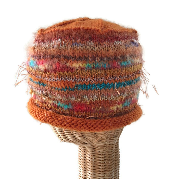 orange hand knit beanie