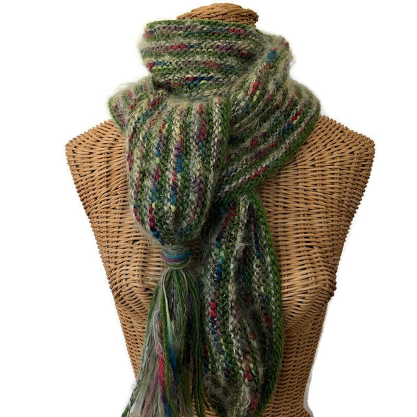Hand Knit Scarf Green Mohair
