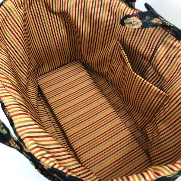 black upholstery knitting bag
