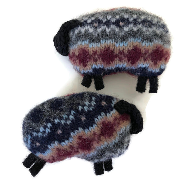 Felted Sheep Hand Warmers Blue Fair Isle