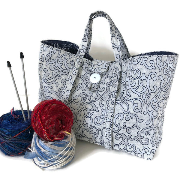 Large Knitting Bag Blue Gray Woven