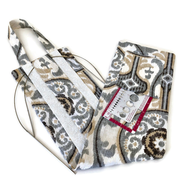 Hanging Circular Needle Organizer Gray and Yellow Ikat