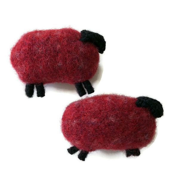 Felted Sheep Hand Warmers Red