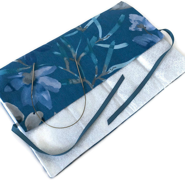 Circular Needle Case Blue & Gray Floral
