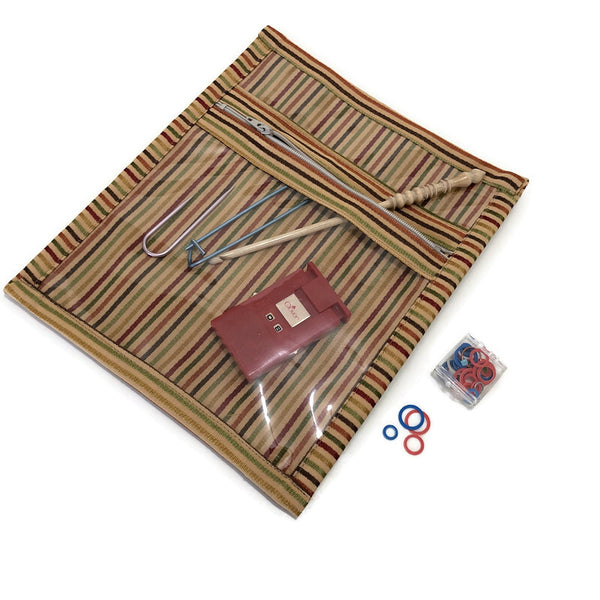 Tan striped accessory bag