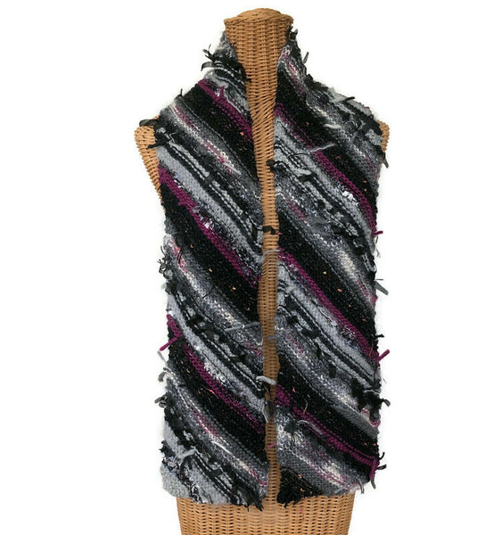 Boho Style Scarf Black Bias Knit