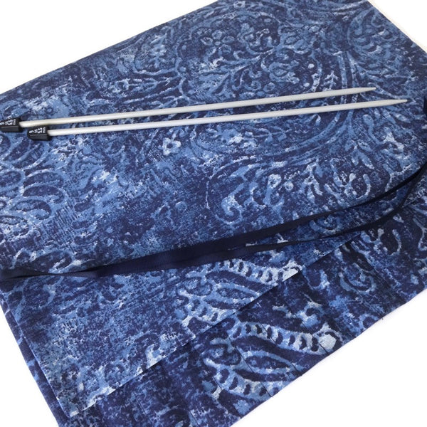 15 Pocket Straight  Needle Roll Up Case Blue on Blue