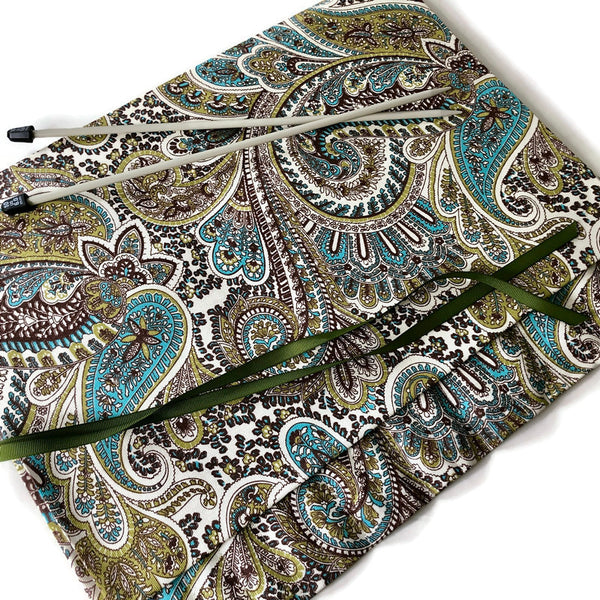 15 Pocket Straight  Needle Roll Up Green Paisley