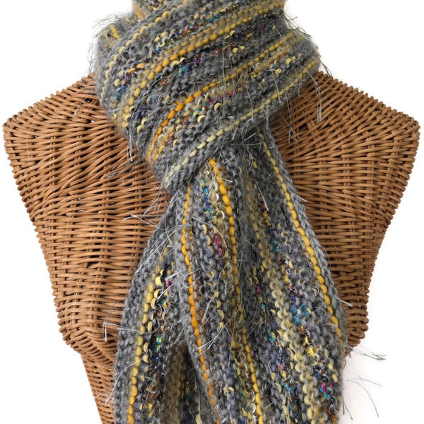 Hand Knit Scarf Gray FUSION