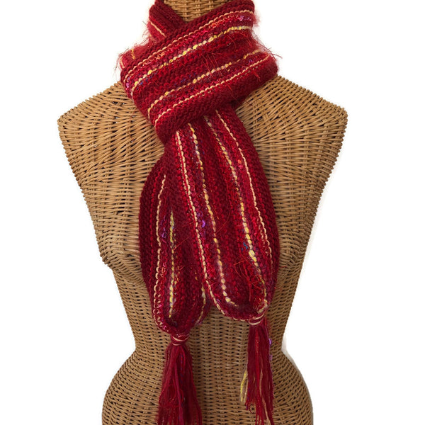 Hand Knit Scarf Red FUSION